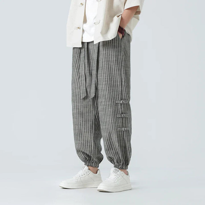 Pantalon en lin rayé pour homme | Jambes fuselées avec ourlets ajustables 1