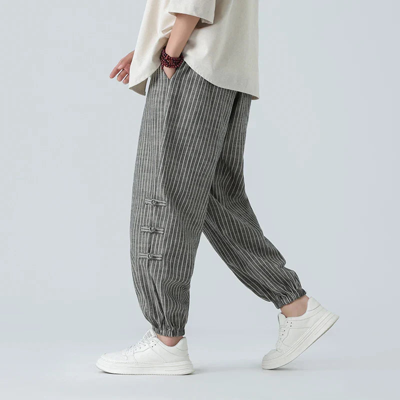 Pantalon en lin rayé pour homme | Jambes fuselées avec ourlets ajustables 2