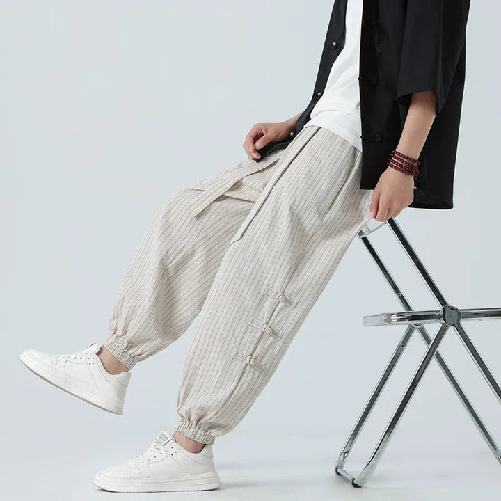 Pantalon en lin rayé pour homme | Jambes fuselées avec ourlets ajustables 4