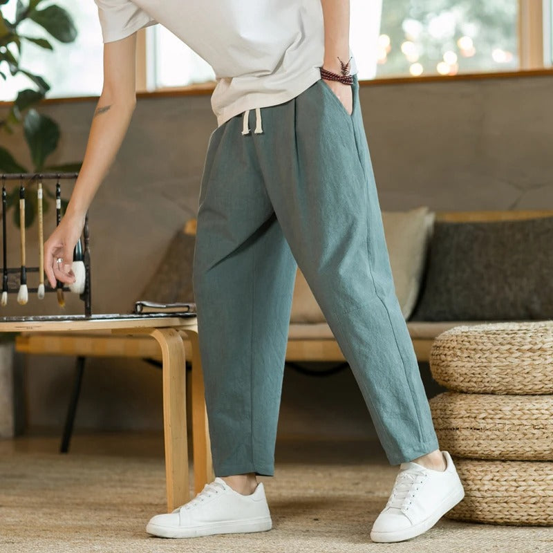 Pantalon fuselé en lin pour homme | Jambe raccourcie avec cordon de serrage 3