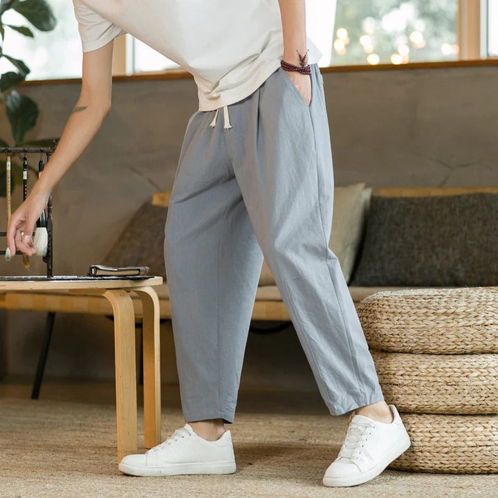 Pantalon fuselé en lin pour homme | Jambe raccourcie avec cordon de serrage 4