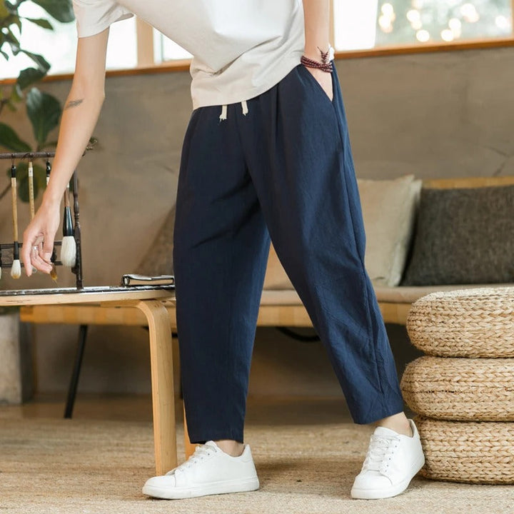 Pantalon fuselé en lin pour homme | Jambe raccourcie avec cordon de serrage 5