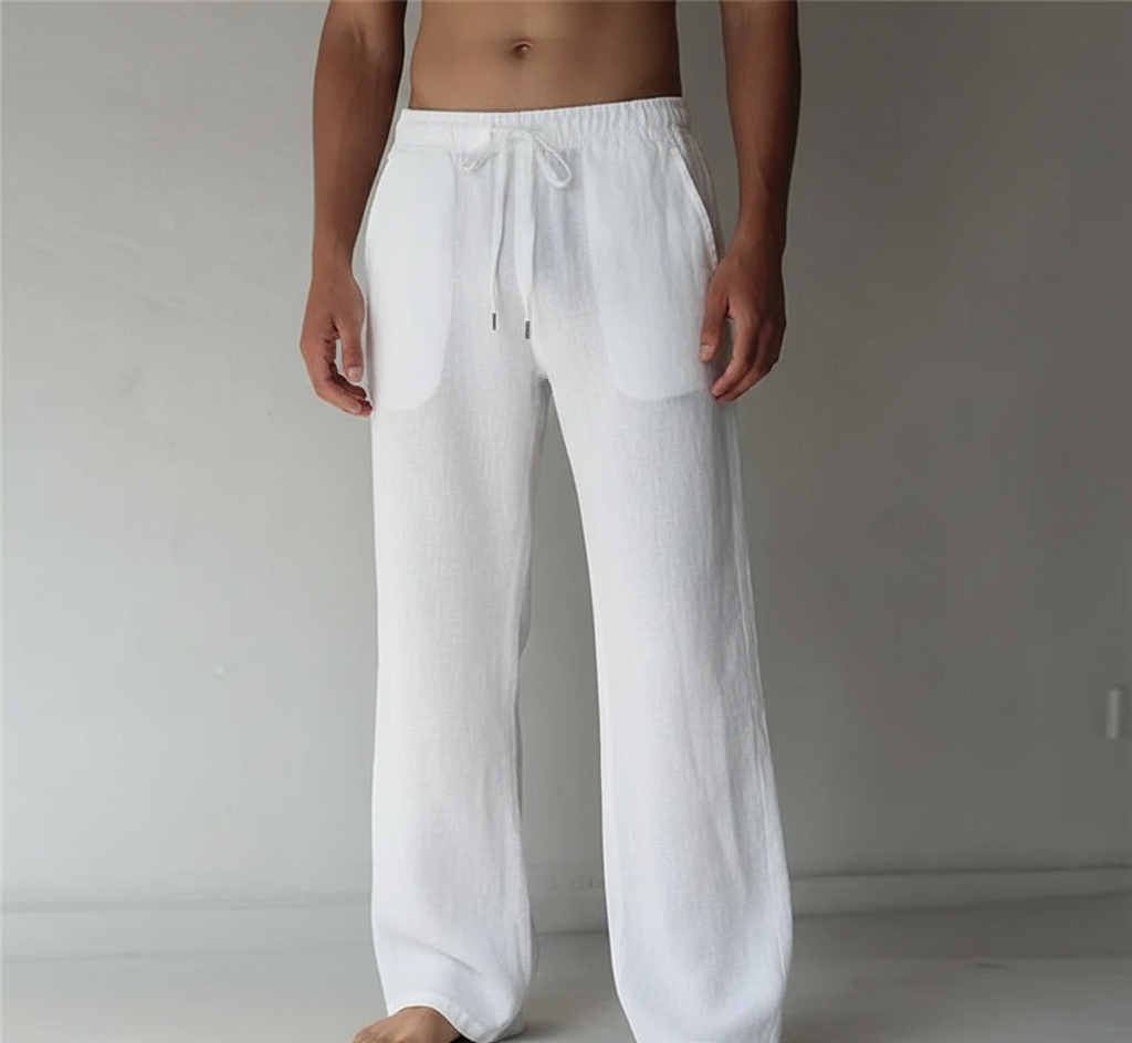 Pantalon large en lin pour homme | Taille élastiquée avec cordon de serrage 0