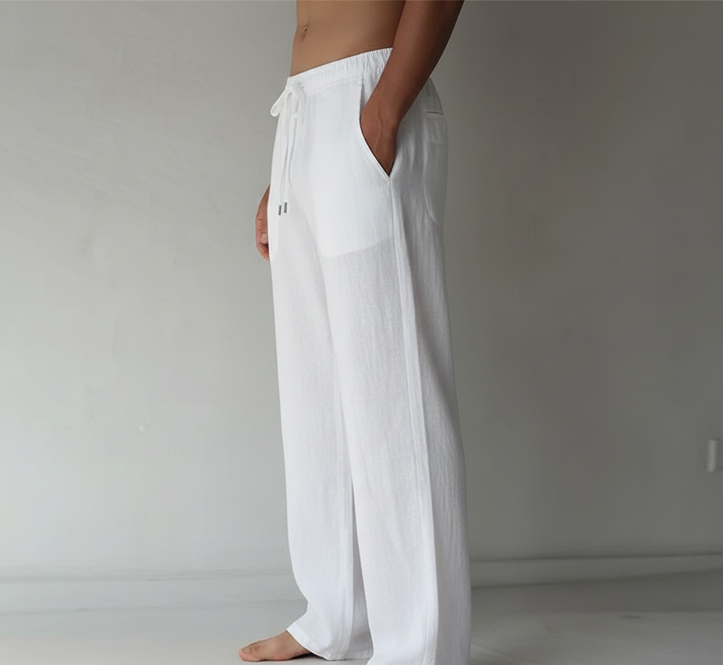 Pantalon large en lin pour homme | Taille élastiquée avec cordon de serrage 1