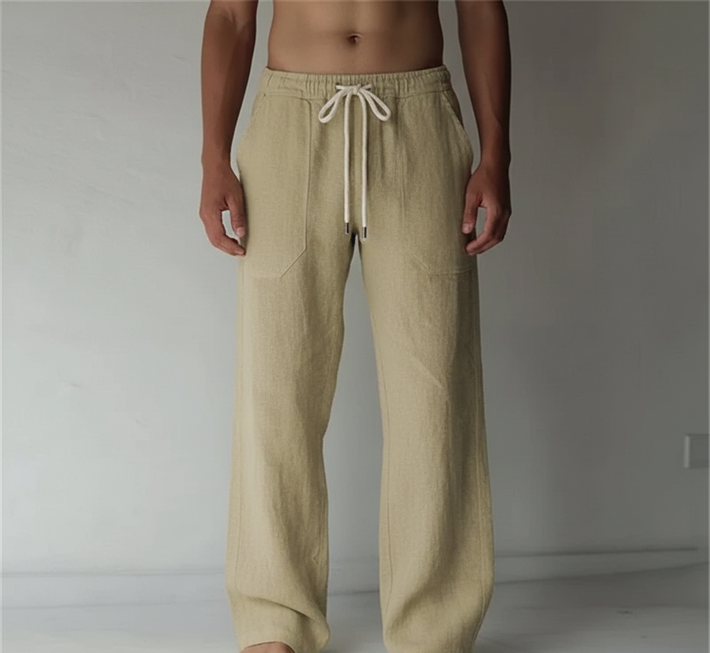 Pantalon large en lin pour homme | Taille élastiquée avec cordon de serrage 11