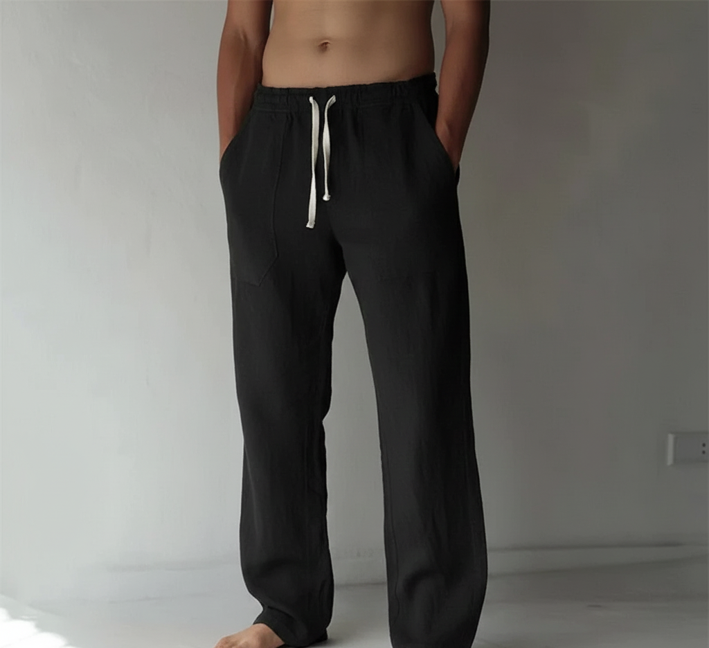 Pantalon large en lin pour homme | Taille élastiquée avec cordon de serrage 5