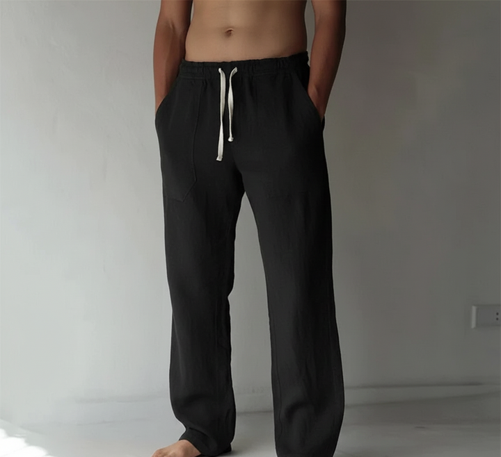 Pantalon large en lin pour homme | Taille élastiquée avec cordon de serrage 5