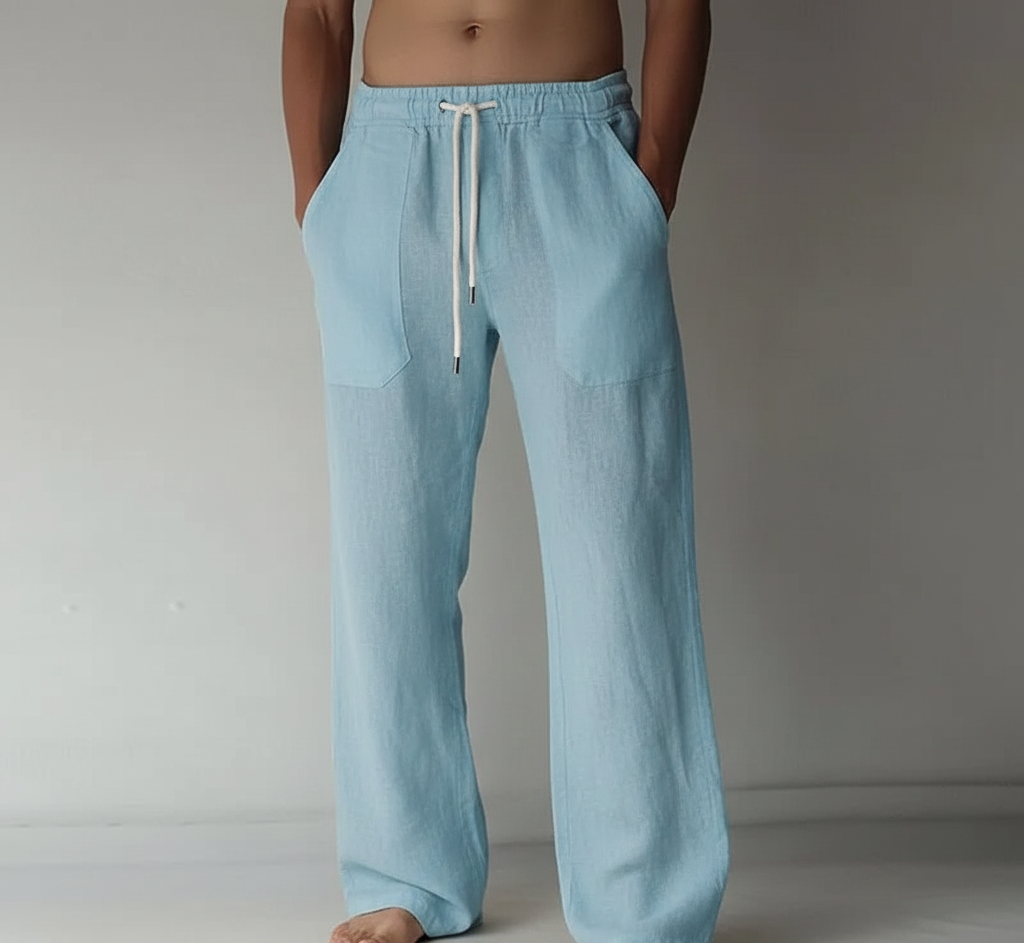 Pantalon large en lin pour homme | Taille élastiquée avec cordon de serrage 6