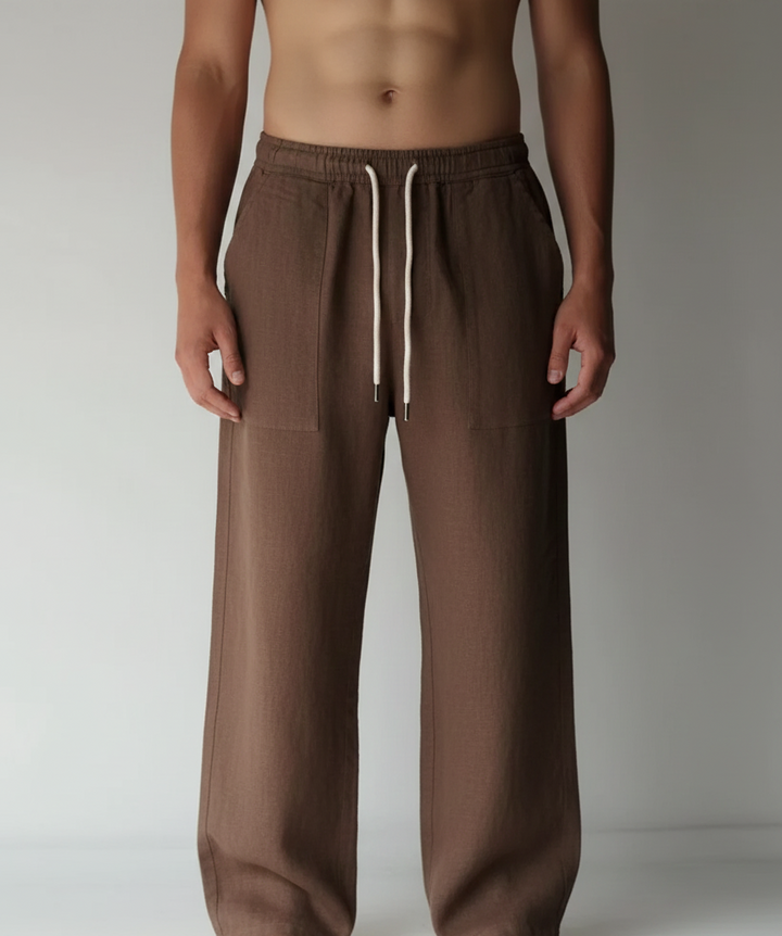 Pantalon large en lin pour homme | Taille élastiquée avec cordon de serrage 7