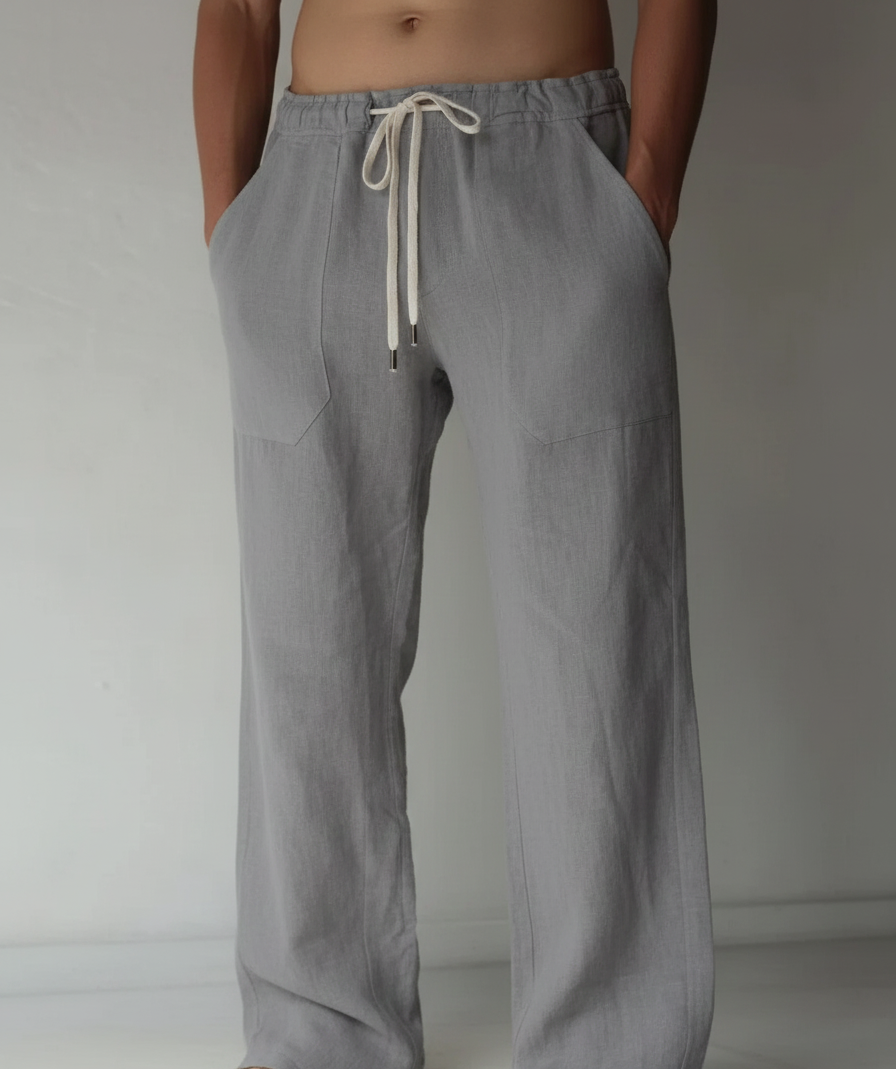 Pantalon large en lin pour homme | Taille élastiquée avec cordon de serrage 8