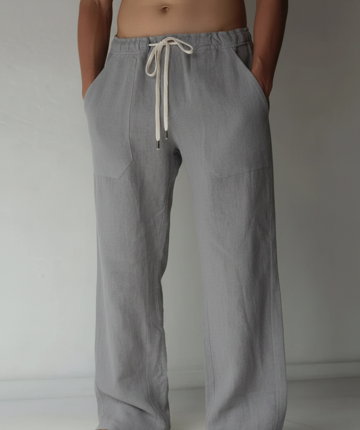 Pantalon large en lin pour homme | Taille élastiquée avec cordon de serrage 8