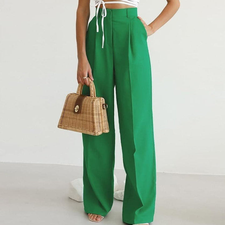 Pantalon palazzo en lin pour femme | Taille haute, plis, jambes larges 0