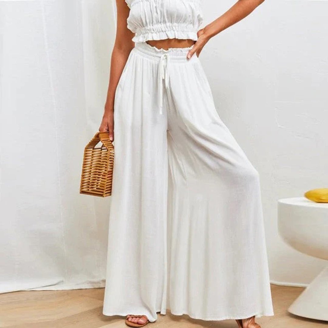Pantalon palazzo en lin pour femme | Taille haute à nouer, jambes larges et poches 1
