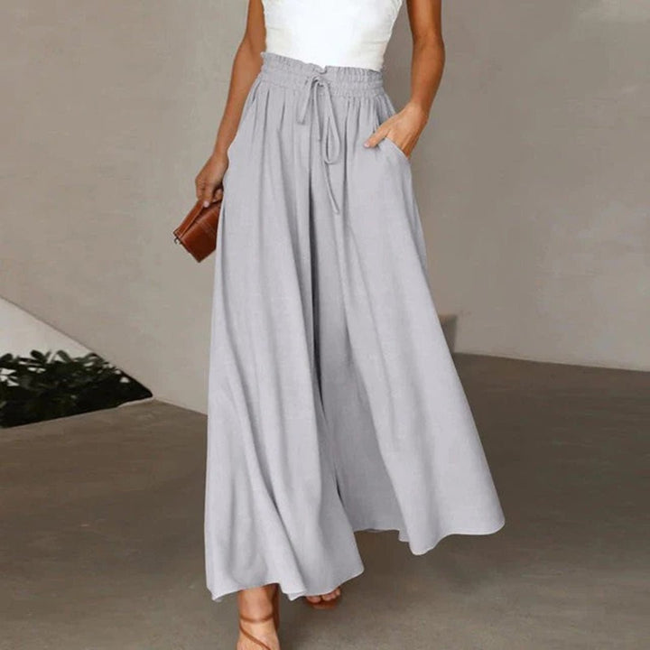 Pantalon palazzo en lin pour femme | Taille haute à nouer, jambes larges et poches 2