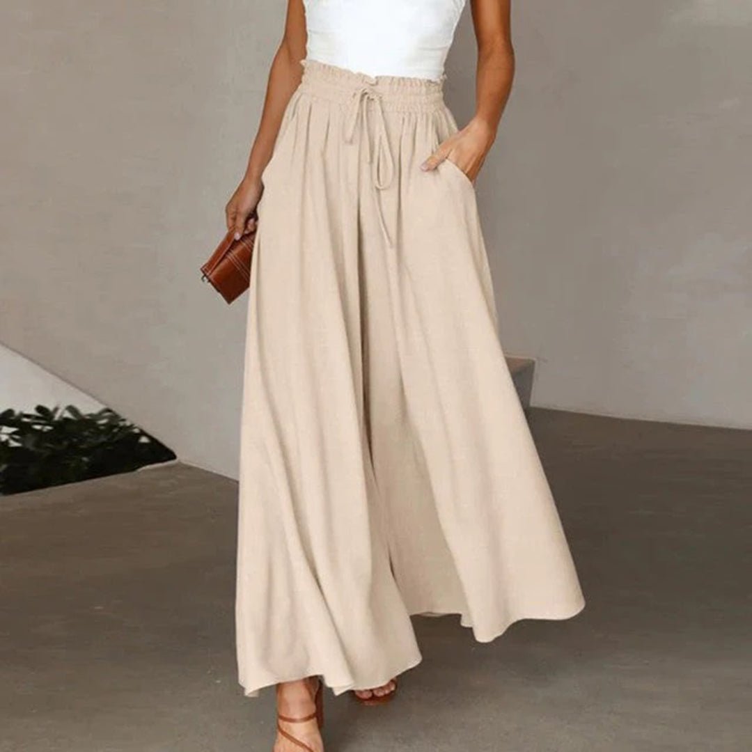 Pantalon palazzo en lin pour femme | Taille haute à nouer, jambes larges et poches 5