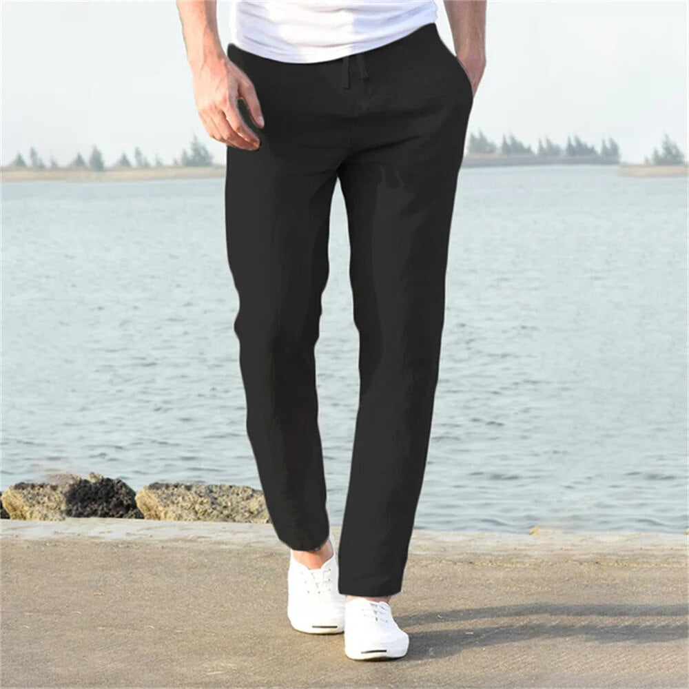 Pantalon pour homme | Tissu léger en lin, coupe décontractée idéale pour l'été 2