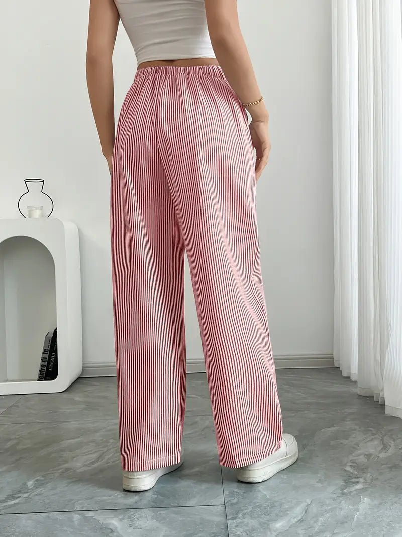 Pantalon rayé en lin pour femme | Jambes larges avec poches à cordon 8