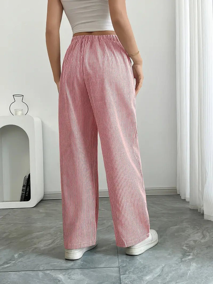 Pantalon rayé en lin pour femme | Jambes larges avec poches à cordon 8