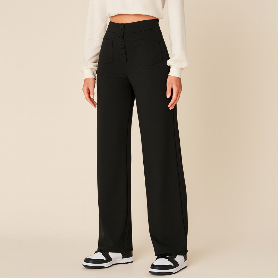 Pantalon stretch femme taille haute | Coupe droite confortable