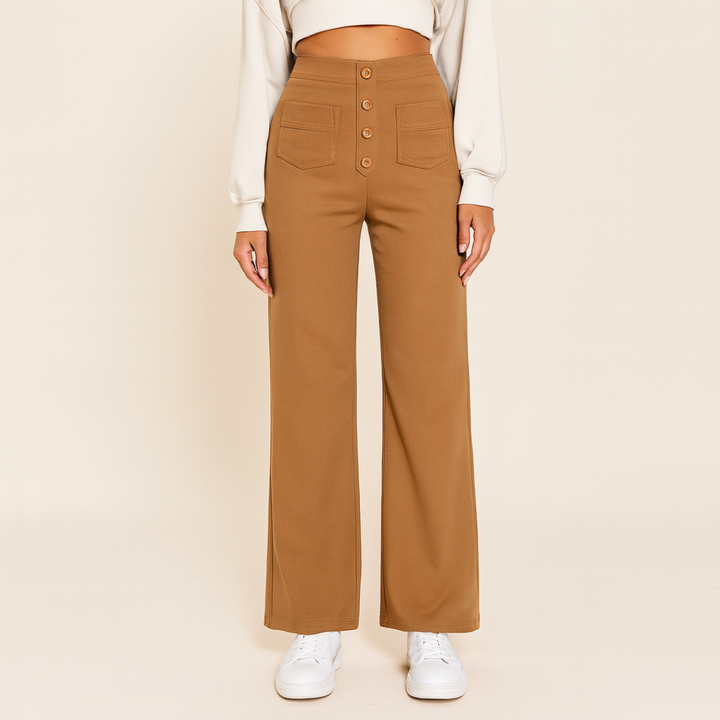 Pantalon stretch femme taille haute | Coupe droite confortable
