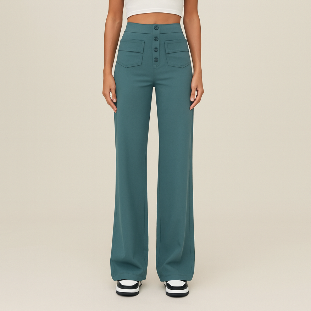 Pantalon stretch femme taille haute | Coupe droite confortable