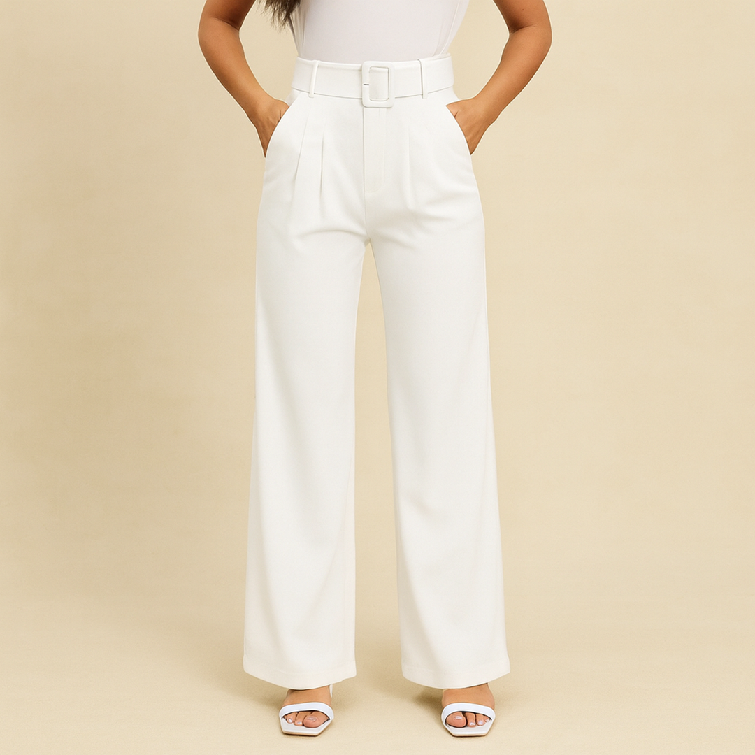 Pantalon taille haute décontracté pour femme | Jambes larges