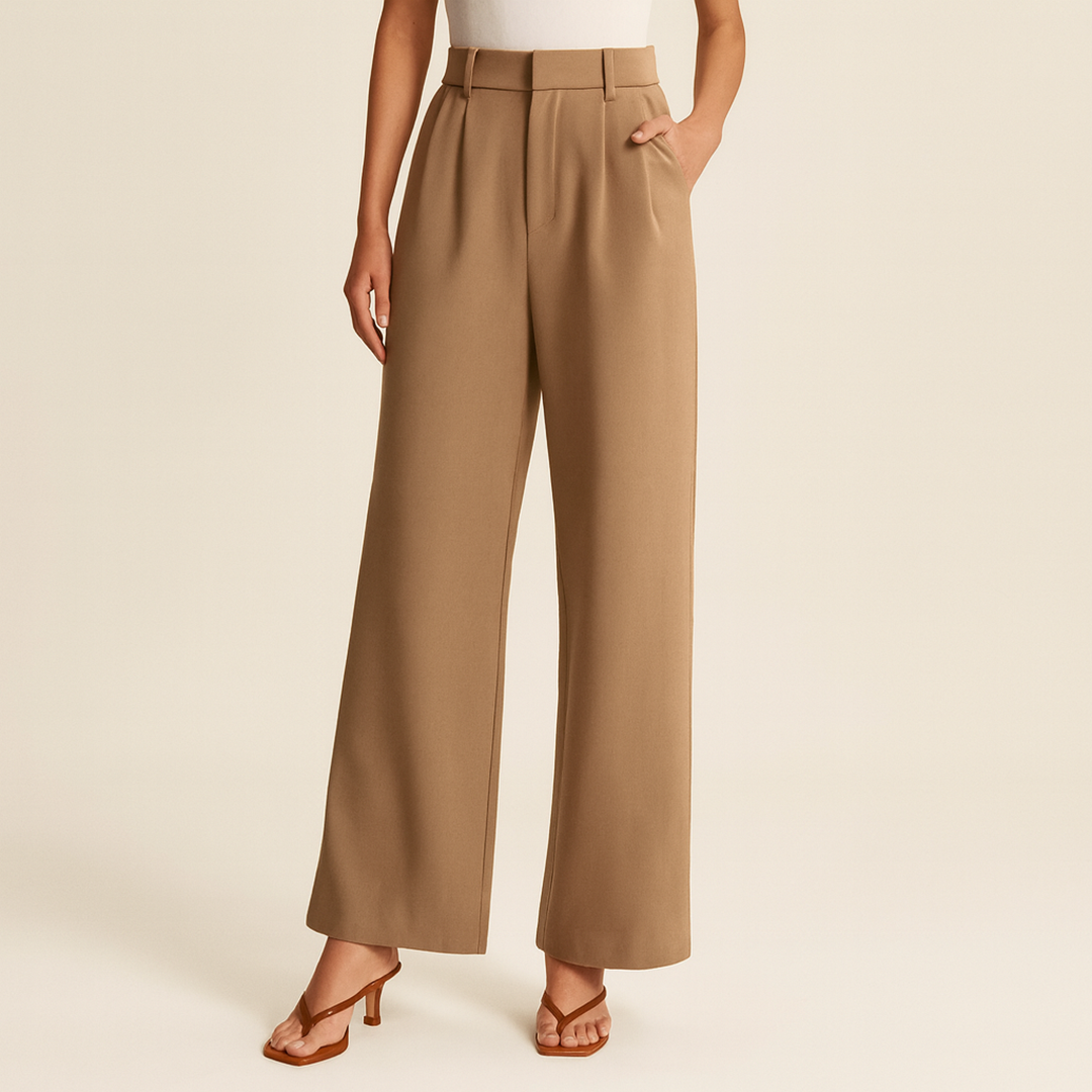 Pantalon taille haute décontracté pour femme | Jambes larges