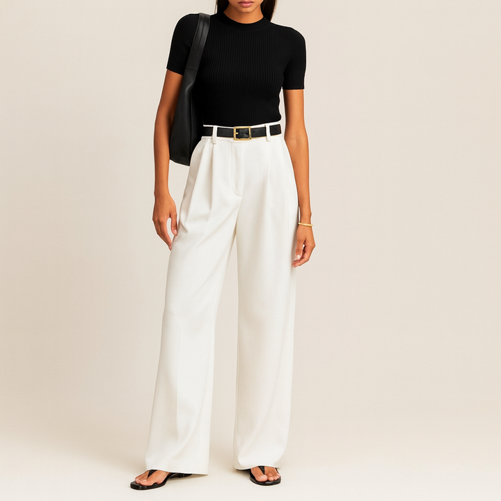 Pantalon taille haute femme long | Coupe droite jambes longues