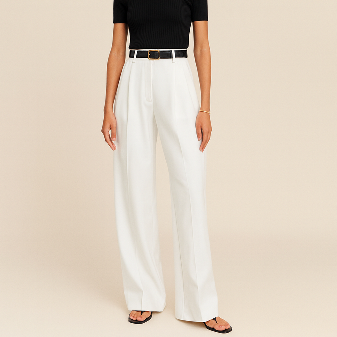 Pantalon taille haute femme long | Coupe droite jambes longues