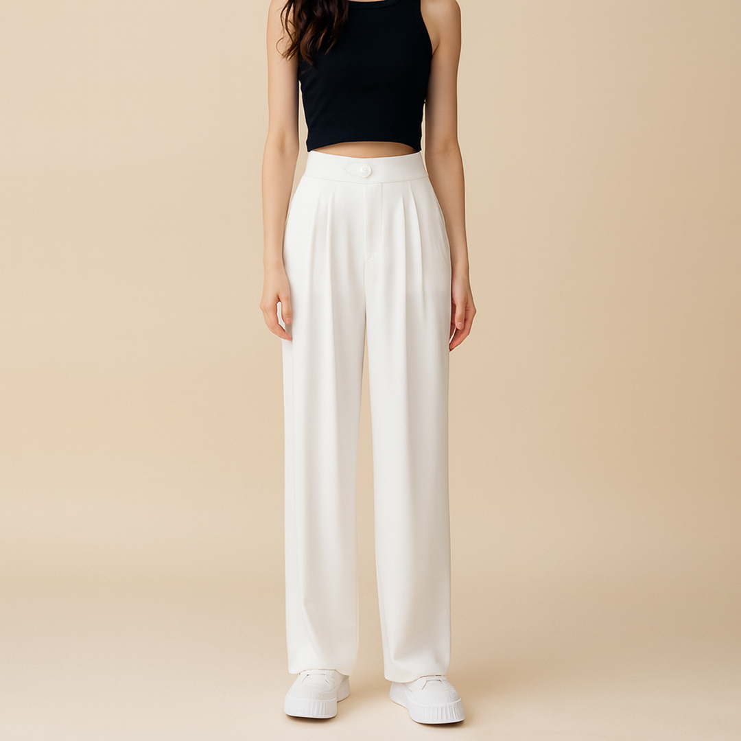 Pantalon taille haute pour femme | Coupe droite moderne