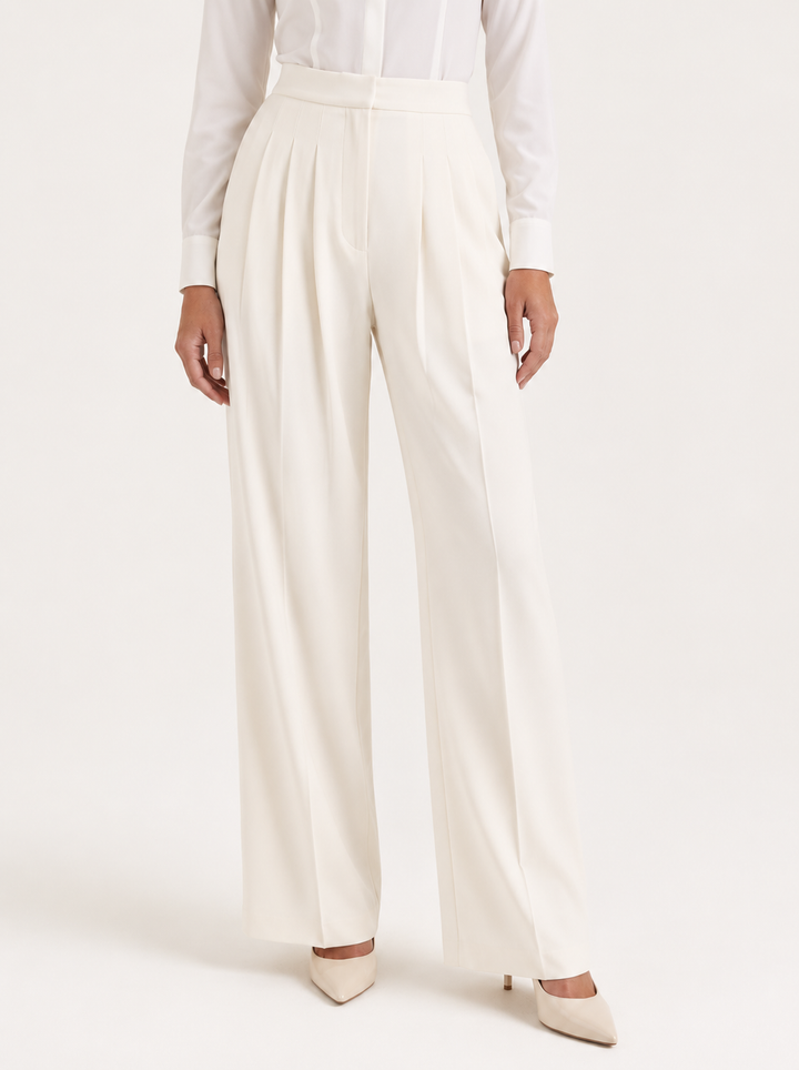 Pantalons pour femmes | Taille haute avec jambe large et plis 1