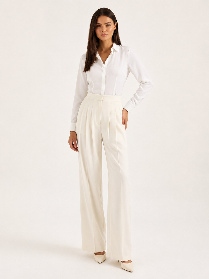Pantalons pour femmes | Taille haute avec jambe large et plis 2
