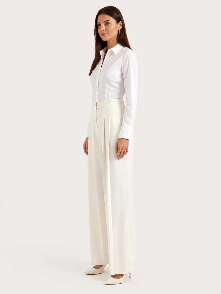 Pantalons pour femmes | Taille haute avec jambe large et plis 3