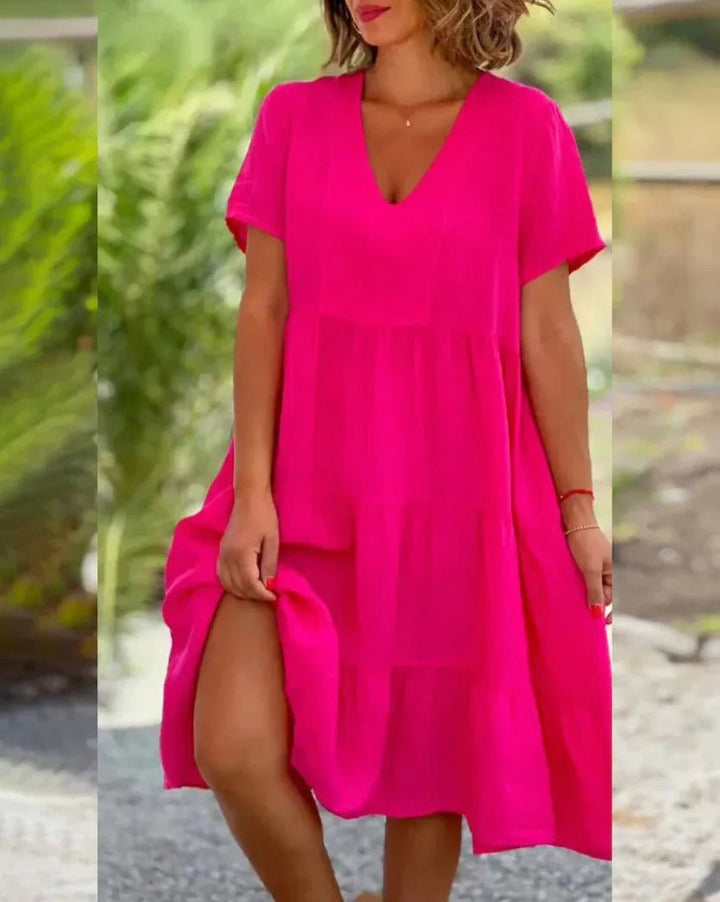 Paulina | Robe midi pour femme, jupe évasée et col en V 2