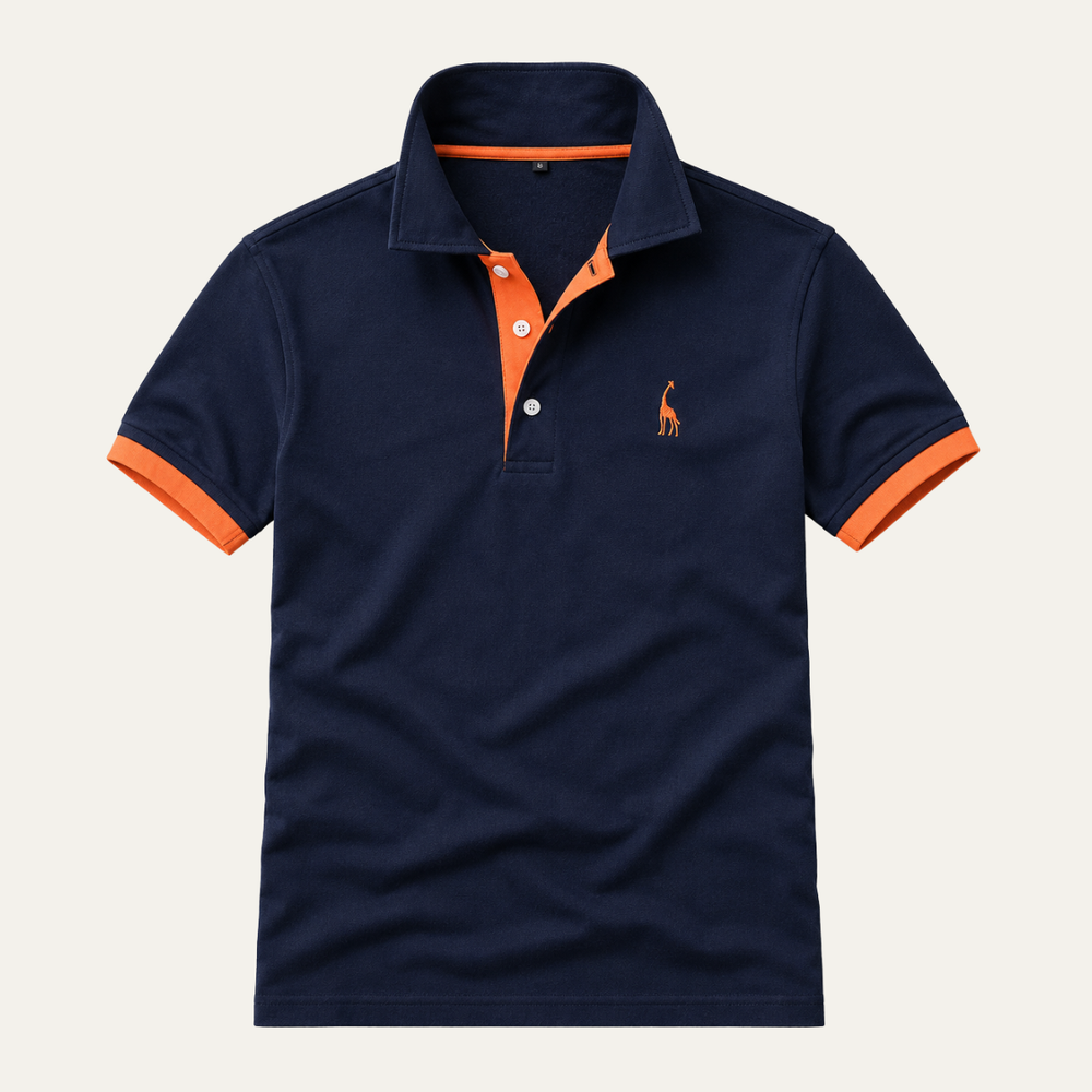 Polo homme marine à finitions contrastées orange – Gaétan
