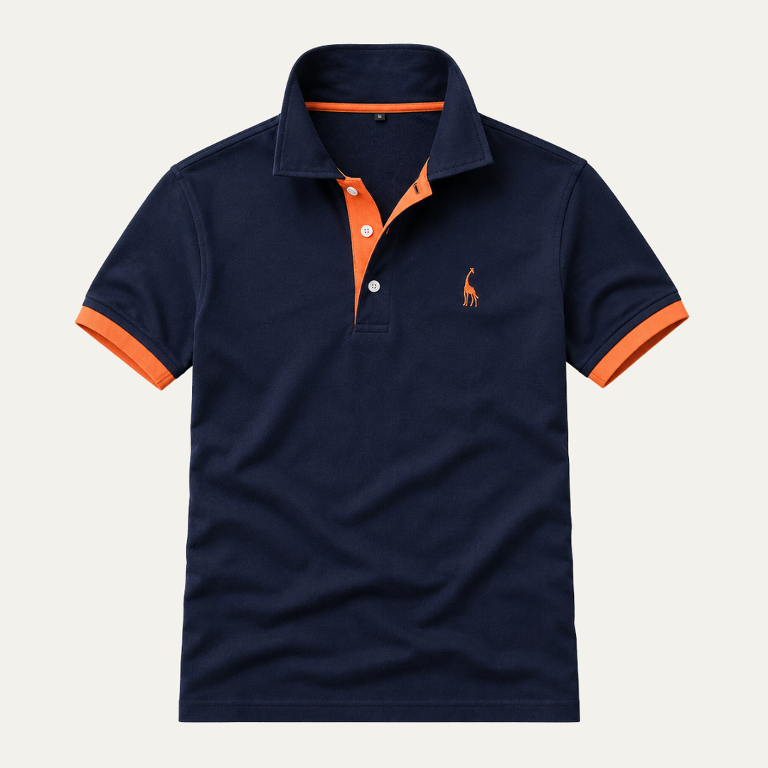 Polo homme marine à finitions contrastées orange – Gaétan