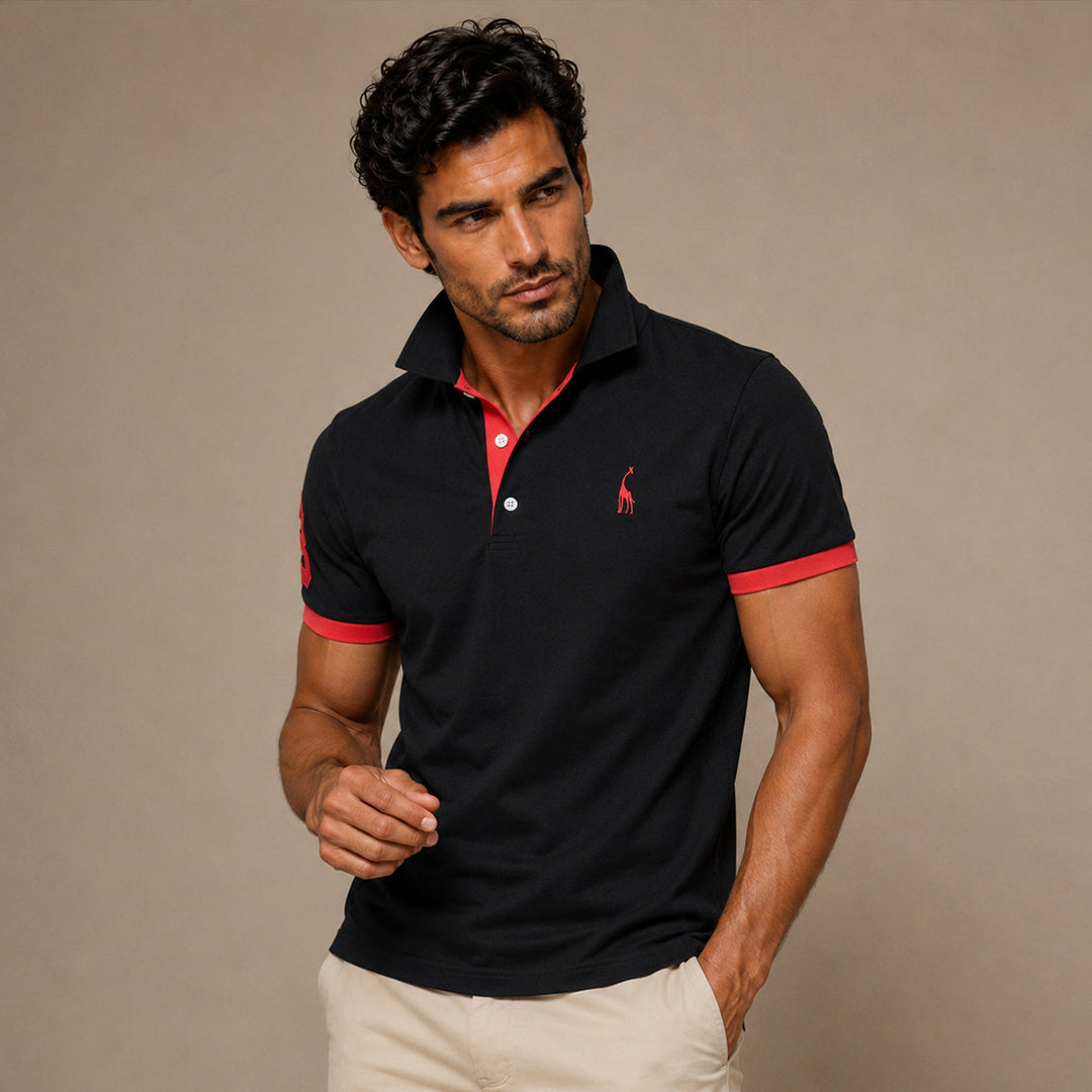 Polo homme noir à finitions contrastées rouges – Gaétan