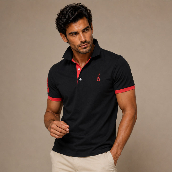 Polo homme noir à finitions contrastées rouges – Gaétan