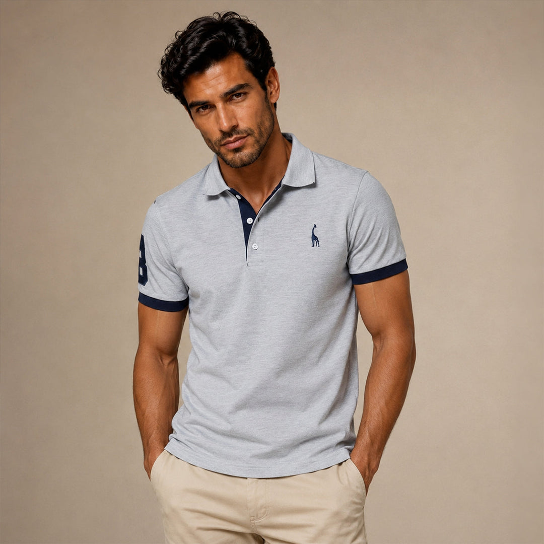 Polo homme gris à finitions contrastées marine – Gaétan