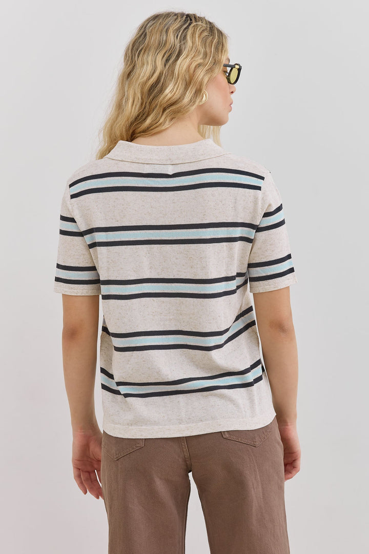 Polo femme, rayé, col polo, manches courtes, patte de boutonnage 0