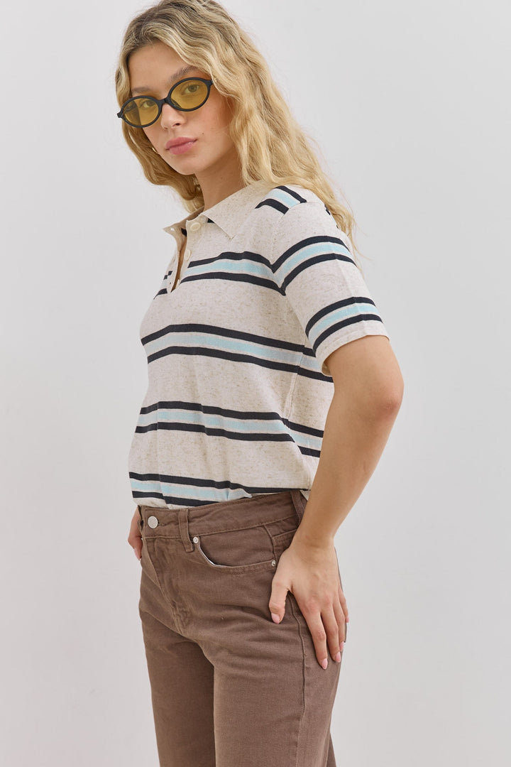 Polo femme, rayé, col polo, manches courtes, patte de boutonnage 4