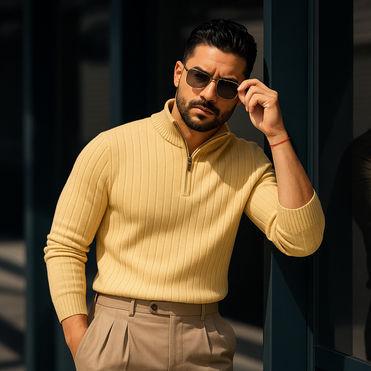 Pull homme cotele demi zip manches longues usage quotidien