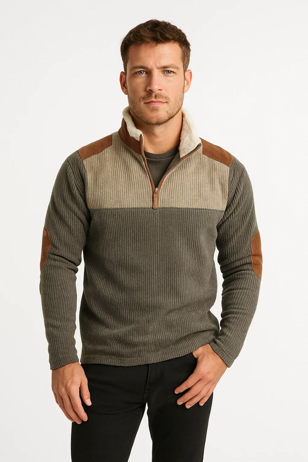 Pull homme col montant | Texture côtelée chaude pour l’hiver