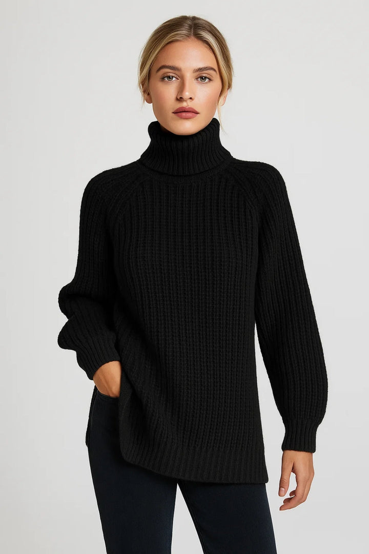 Pull long col roulé femme | Pull tricoté chaud et confortable