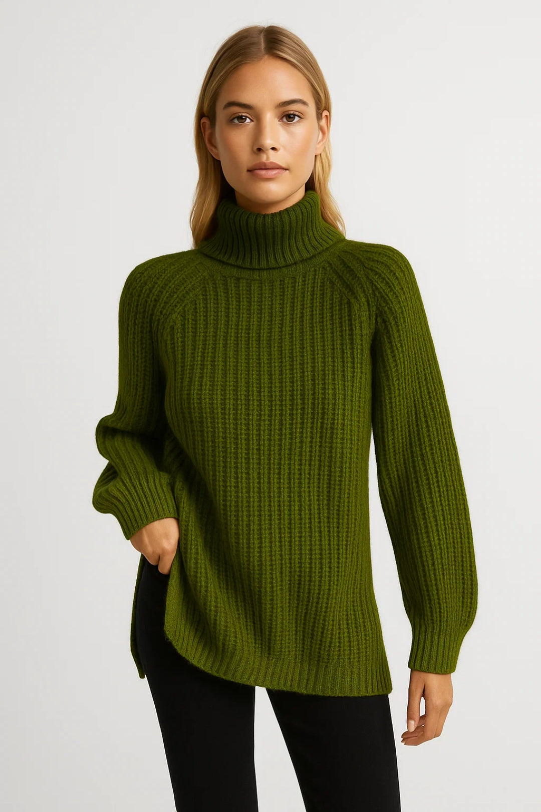 Pull long col roulé femme | Pull tricoté chaud et confortable