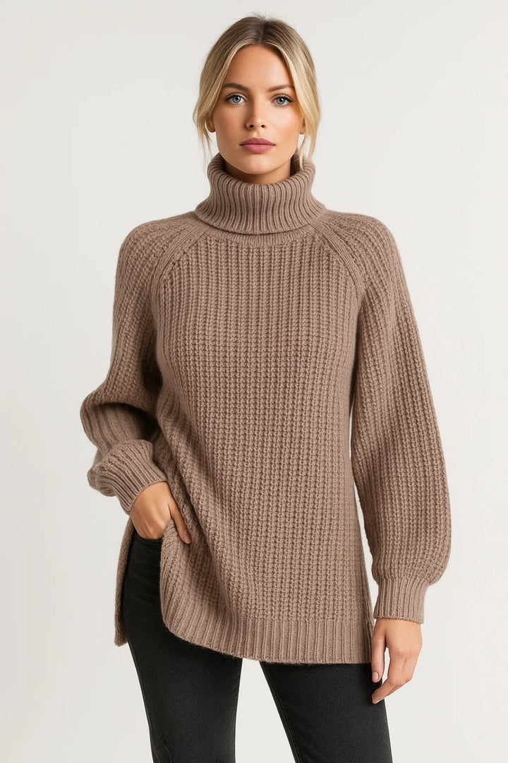 Pull long col roulé femme | Pull tricoté chaud et confortable