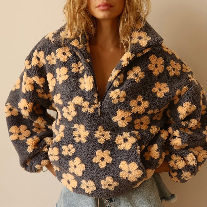 Pull Sherpa pour femme à imprimé floral – Polaire douce style bohème pour l'automne et l'hiver 0