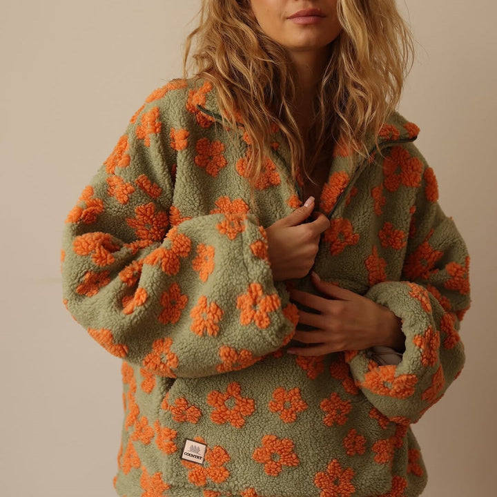 Pull Sherpa pour femme à imprimé floral – Polaire douce style bohème pour l'automne et l'hiver 3