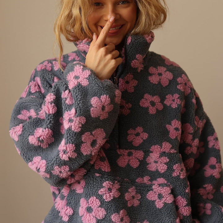 Pull Sherpa pour femme à imprimé floral – Polaire douce style bohème pour l'automne et l'hiver 4