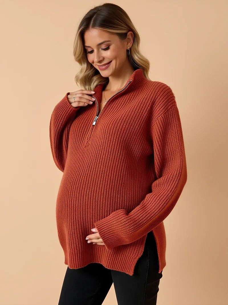 Pull de maternité zippé – Coupe ample, col montant 0